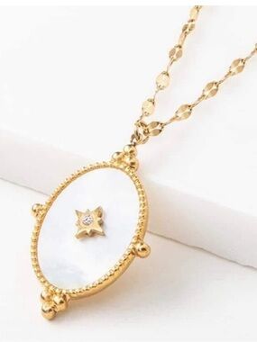 Plunder Design Eileen Necklace Gold Tone Mother of Pearl